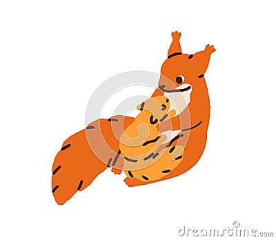 Cute squirrels mother and cub. Funny forest animals family. Woodland mom hugging, holding adorable little kid. Wild wood Cartoon Illustration