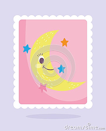 Cute stamps, moon stars dream fantasy cartoon Vector Illustration