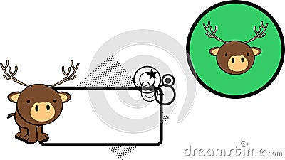 Cute standing deer character cartoon sticker Vector Illustration