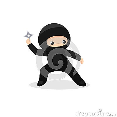 Cute ninja with shuriken isolated on white background Vector Illustration