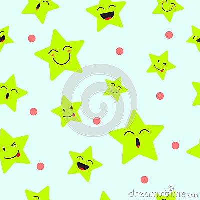 Cute Star Emoji Seamless Pattern Background Stock Photo