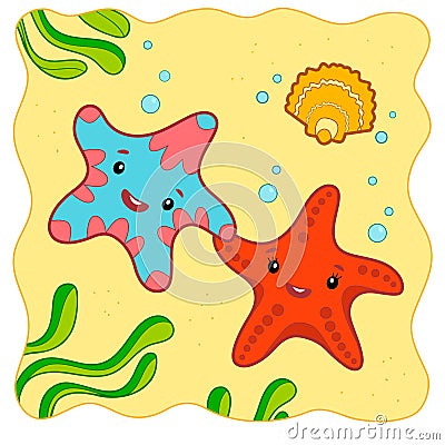 Cute Starfish underwater cartoon. Starfish clipart Vector Illustration