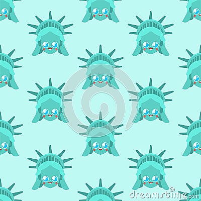 Cute Statue of Liberty pattern seamless. funny landmark United States pattern. kids character America is symbol. Childrens style Vector Illustration