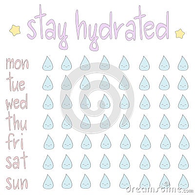 Cute stay hydrated printable planner Vector Illustration