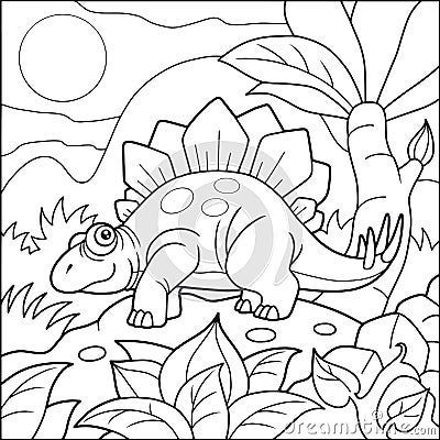 Cute stegosaurus, coloring book Vector Illustration