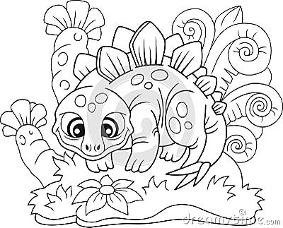 Cute stegosaurus, funny illustration coloring book Vector Illustration