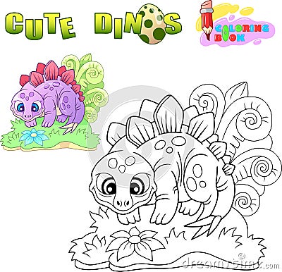 Cute stegosaurus, funny illustration coloring book Vector Illustration