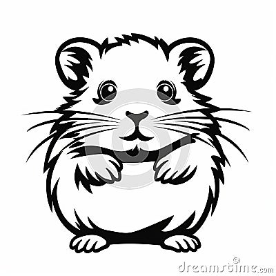 Cute Stencil-style Black And White Hamster Image With Svg Design Cartoon Illustration