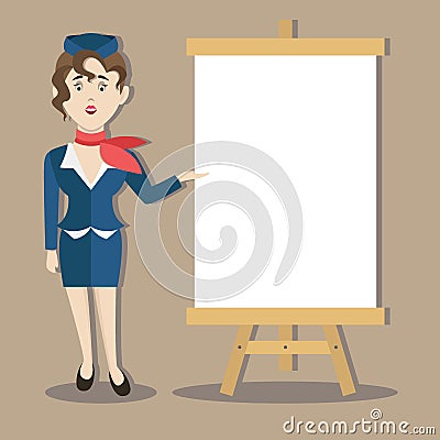 Cute stewardess standing Vector Illustration