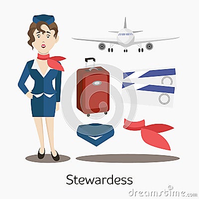 Cute stewardess standing Vector Illustration