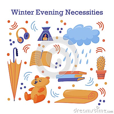 Cute sticker set of late fall, winter necessities Vector Illustration