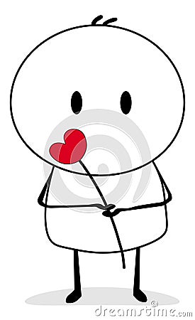 Cute stickman holding a red heart in his hand. Vector illustration.Love.Hearts Stock Photo