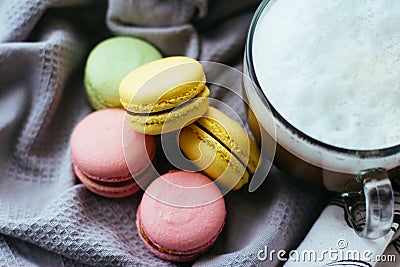 Cute still life with coffee and macaroons. Stock Photo