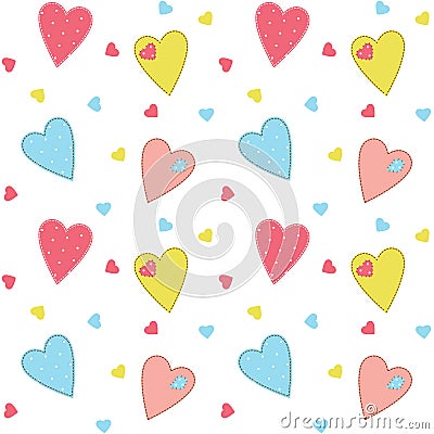 Cute stitched hearts background Vector Illustration