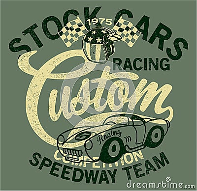 Cute stock cars racing team Vector Illustration