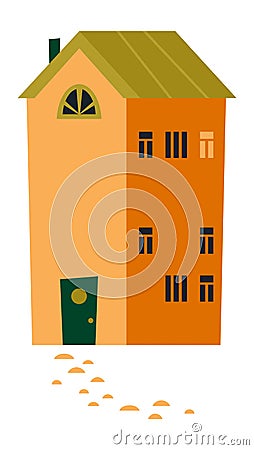 Cute storey house with front pathway. Cozy building Vector Illustration