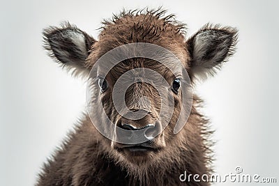 Cute straight face of baby Bison Stock Photo