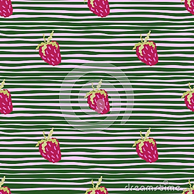 Cute strawberries seamless pattern. Doodle strawberry endless background. Hand drawn fruits wallpaper Vector Illustration