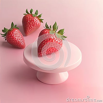 Cute strawberries on a stand on a pink background Stock Photo