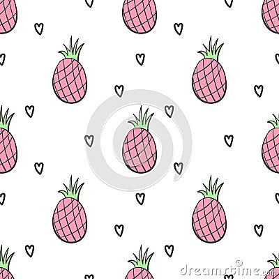 Cute strawberry and decorated with hearts and diamonds seamless Vector Illustration