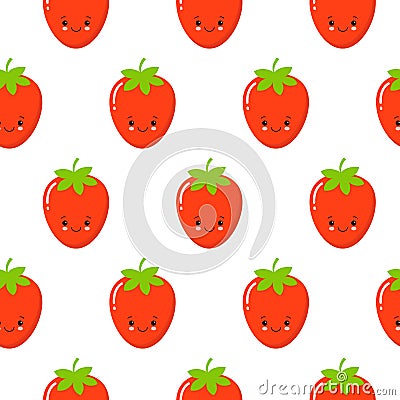 Cute Strawberry vector pattern background, Fruit illustration on white background Vector Illustration