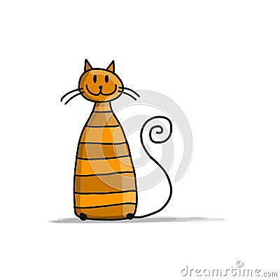 Cute striped cat, sketch for your design Vector Illustration