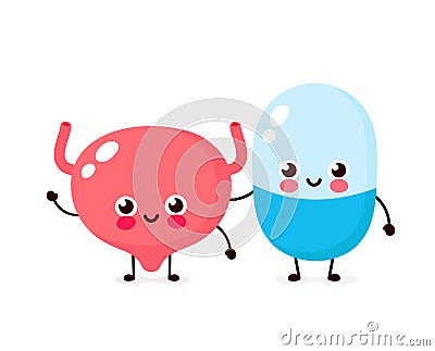 Cute strong happy smiling pill and bladder Vector Illustration