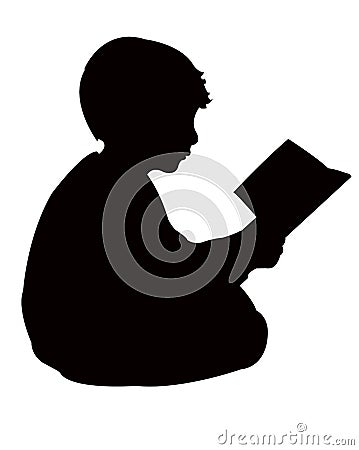 A cute student boy reading,body silhouette vector Vector Illustration