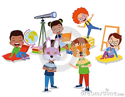 Cute students playing games in class at school Stock Photo