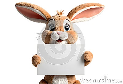 cute stuffed bunny holding a empty sign Stock Photo