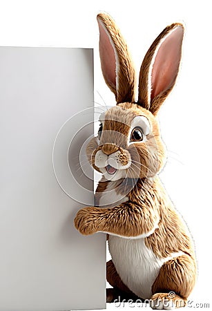 cute stuffed bunny holding a empty sign Stock Photo