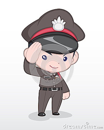 Cute Style Cartoon Thai Police Officer Illustration Vector Illustration