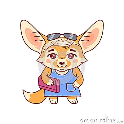 Cute stylish dressed female fennec fox with clutch bag and sunglasses Vector Illustration