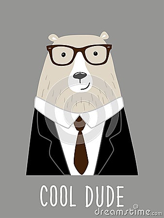 Cute and stylish hipster bear businessman in glasses Vector Illustration