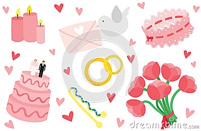 Cute & Stylish Wedding Items Set Stock Photo