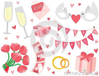 Cute & Stylish Wedding Items Set Stock Photo