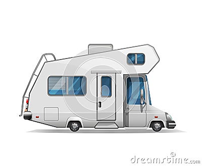 Cute stylized retro travel camper van isolated on white background. Vector Illustration