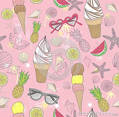 Cute summer abstract pattern. Seamless pattern with ice creams Vector Illustration