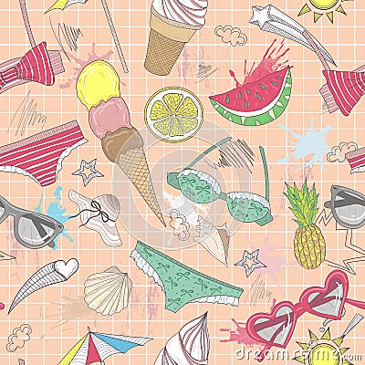 Cute summer abstract pattern. Seamless pattern with swimsuits Vector Illustration