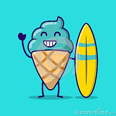Cute summer cone icecream cartoon character vector design Vector Illustration