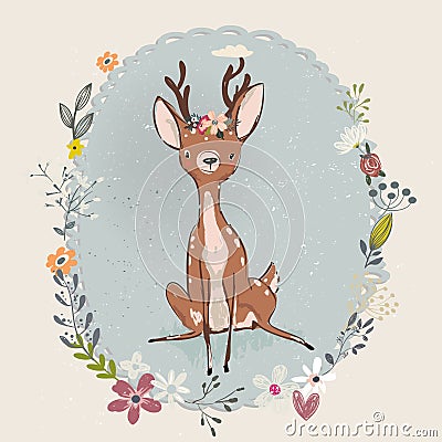 Cute summer deer Vector Illustration