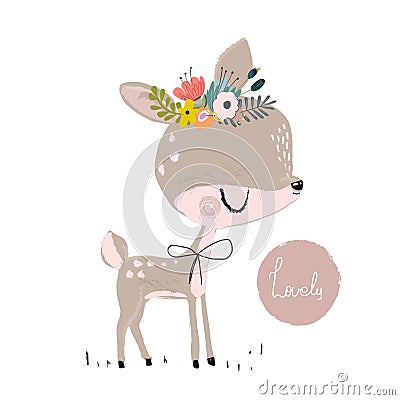 Cute summer deer Vector Illustration