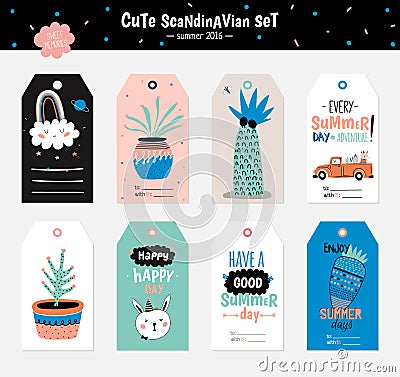 Cute Summer Scandinavian Set Vector Illustration