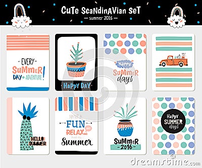 Cute Summer Scandinavian Set Vector Illustration