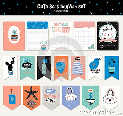 Cute Summer Scandinavian Set Vector Illustration