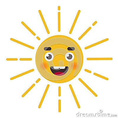 Cute sun character. character`s face with rays. Vector Illustration