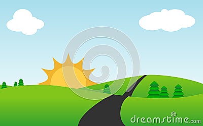 Cute Sunny Landscape, Vector Stock Photo