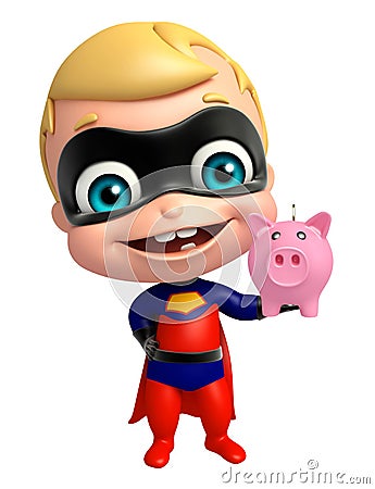 Cute superbaby with piggy bank Cartoon Illustration