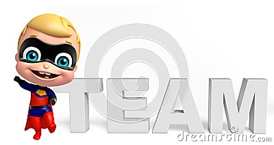 Cute superbaby with Team sign Cartoon Illustration
