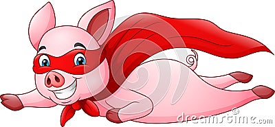 Cute superhero pig cartoon Vector Illustration